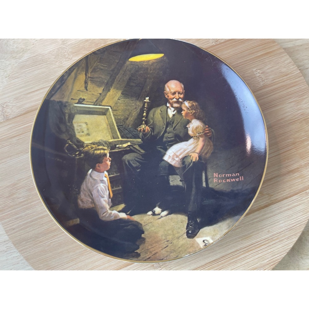 00438 - Norman Rockwell "Grandpas Treasure Chest" Plate No 15997H - Gold Damage